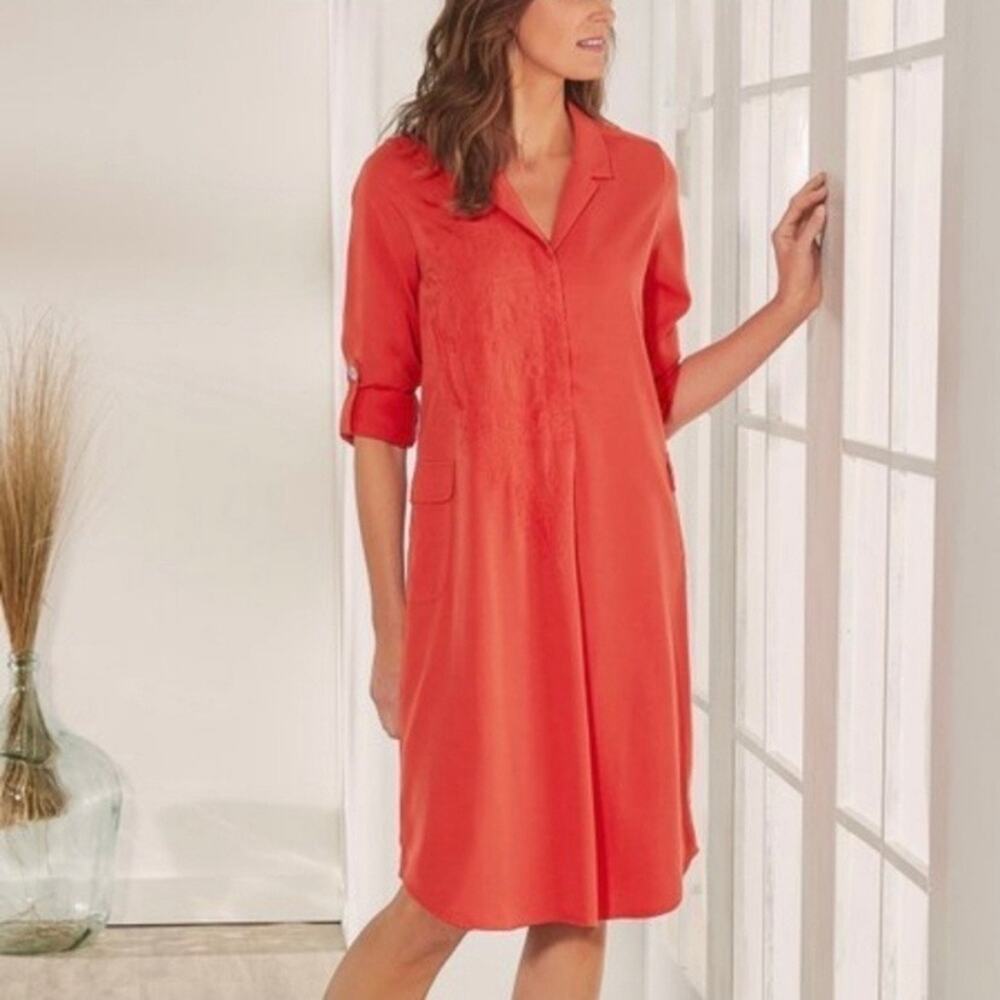 Soft Surroundings Coral Weekender Tencel Shift Dress Sz.S NWT